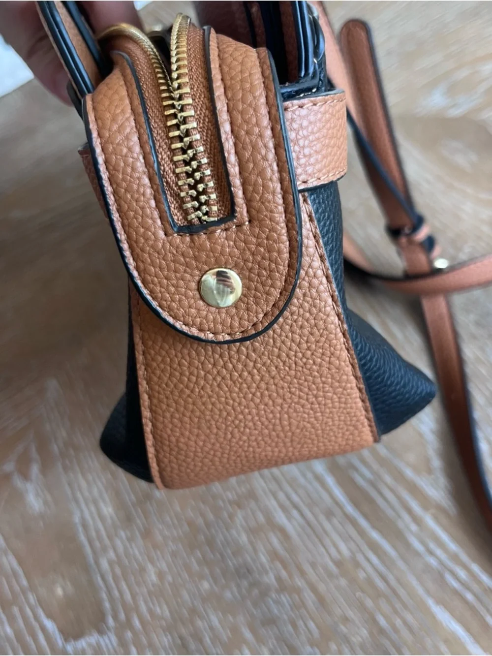 Nanette Lepore Black and Tan Pebbled Leather Crossbody Satchel